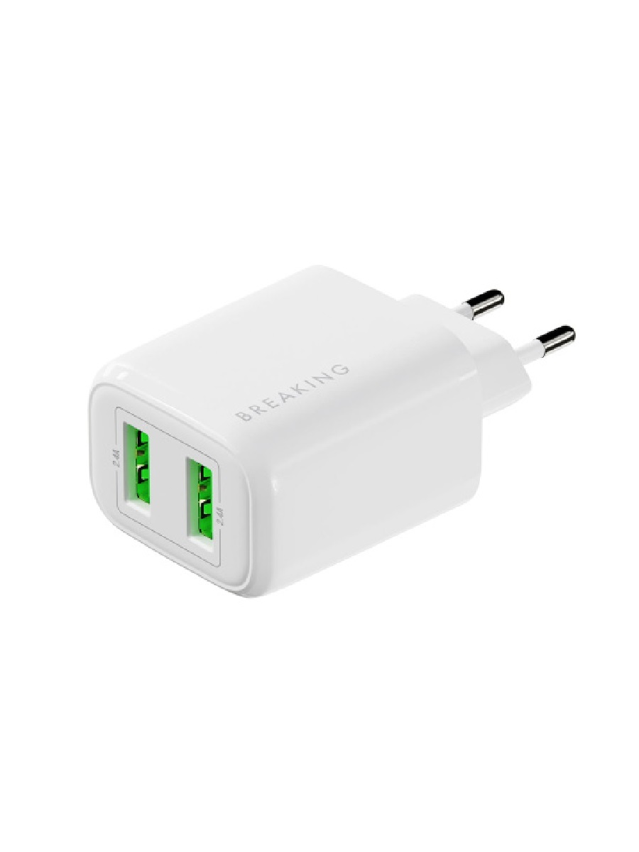 Сетевое зарядное устройство Breaking P-02, 2USB-А, 2.4A (Белый)