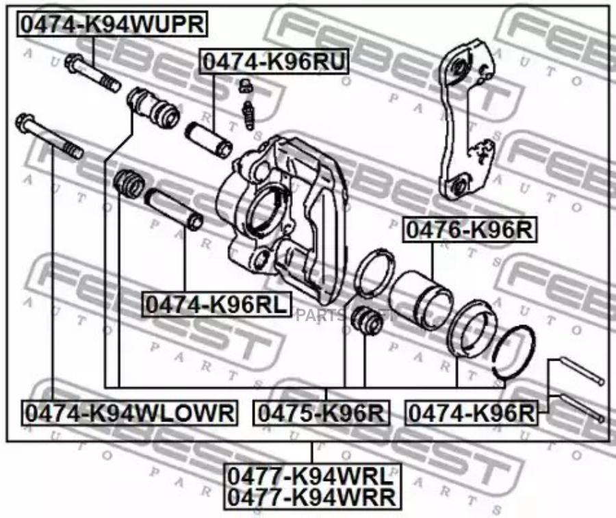 

Суппорт Торм.mitsubishi Pajero Sport 98- Зад.лев.(Со Скобой) Febest 0477-K94WRL