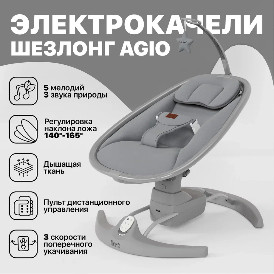 

Качели для новорожденных Nuovita Agio качалка-шезлонг серый, Agio