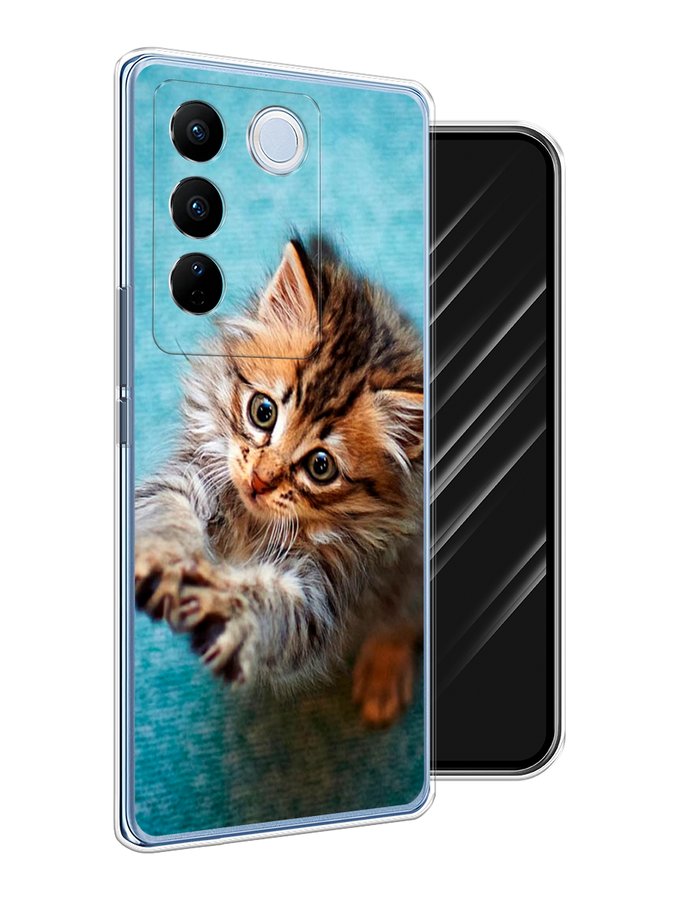 

Чехол Awog на Vivo V27/V27 Pro "Котенок просит есть", Бирюзовый;коричневый;белый, 268450-2