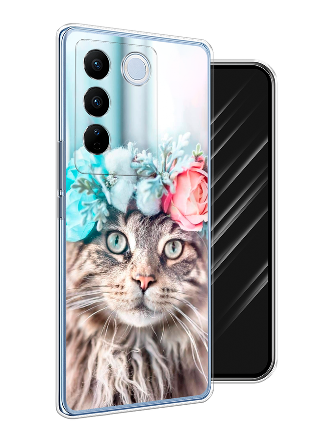 

Чехол Awog на Vivo V27/V27 Pro "Кот в венке", Серый;голубой;розовый, 268450-2