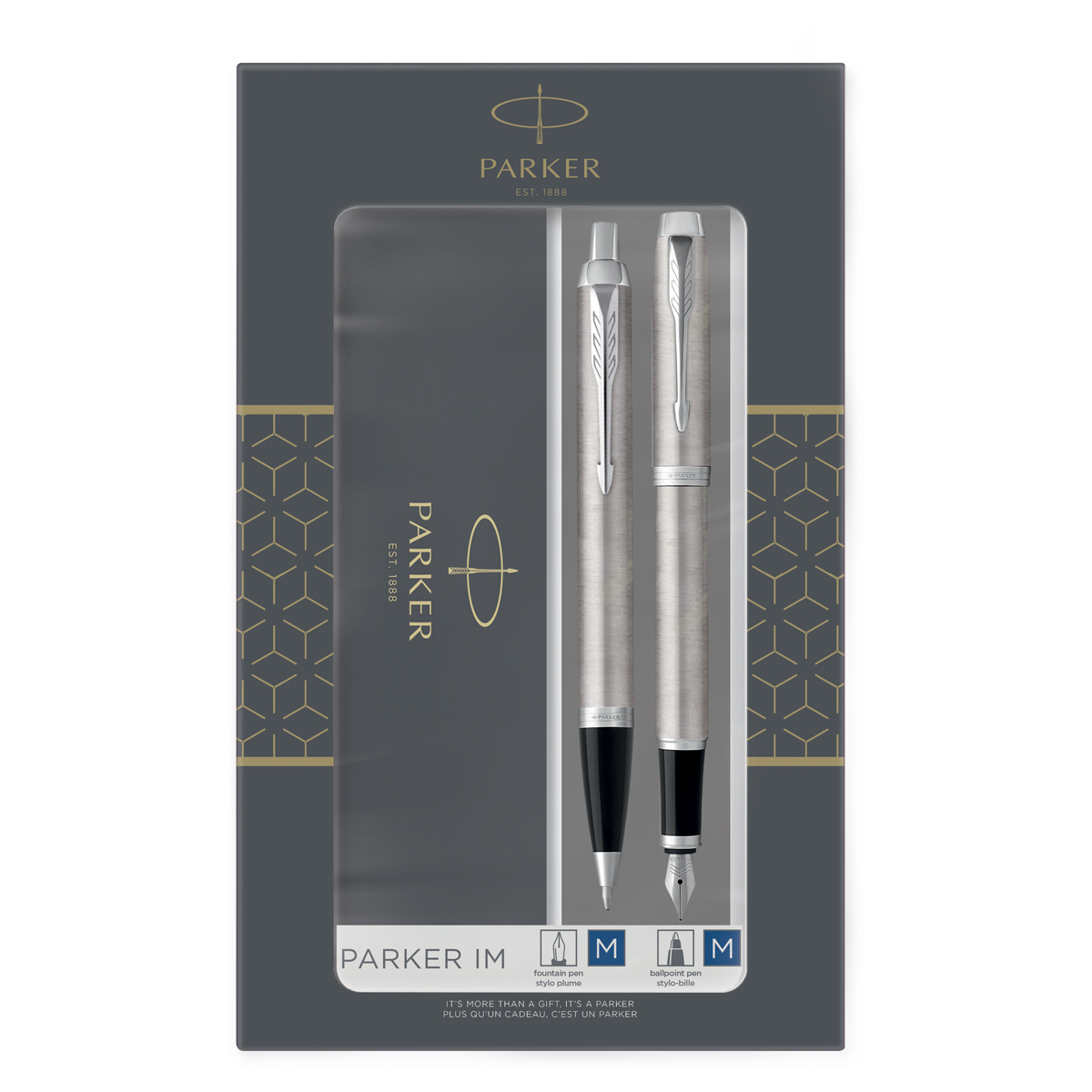 

Набор Parker "IM Duo": шар. ручка IM Stainless Steel CT, синяя, 1,0мм + перьевая ручка IM