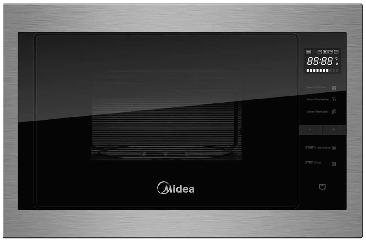 Микроволновая печь Midea MI10250GBX встраиваемая, цвет черный и серебристый.