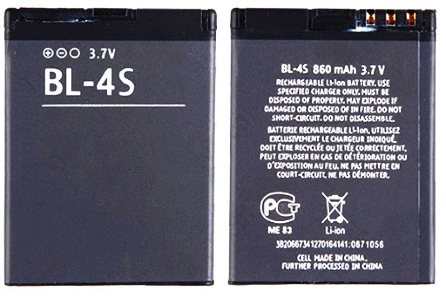 

Аккумулятор Nokia BL-4S 2680 slide 3600 slide 3710 fold 7020 7100 7610 X3-02 мАч 860