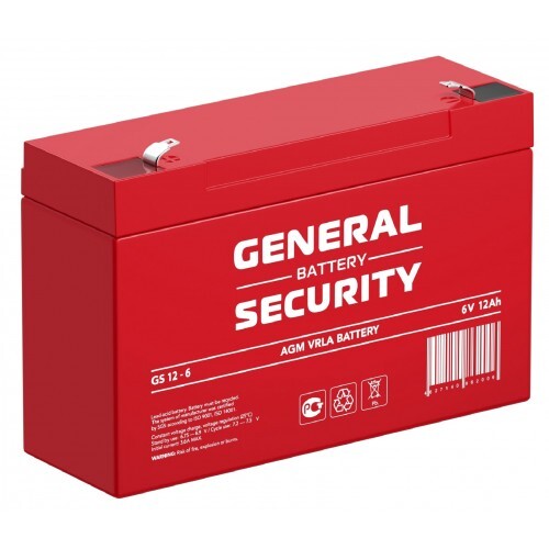 Свинцово-кислотный аккумулятор General Security GS 12-6 6В 12Aч 1893 свинцово кислотный аккумулятор csb gp 1272 f2 12v 7 2ah 8604