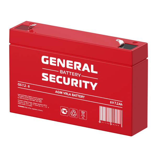 Свинцово-кислотный аккумулятор General Security GS 7.2-6 6В 7.2Aч 1892 свинцово кислотный аккумулятор csb gp 1272 f2 12v 7 2ah 8604