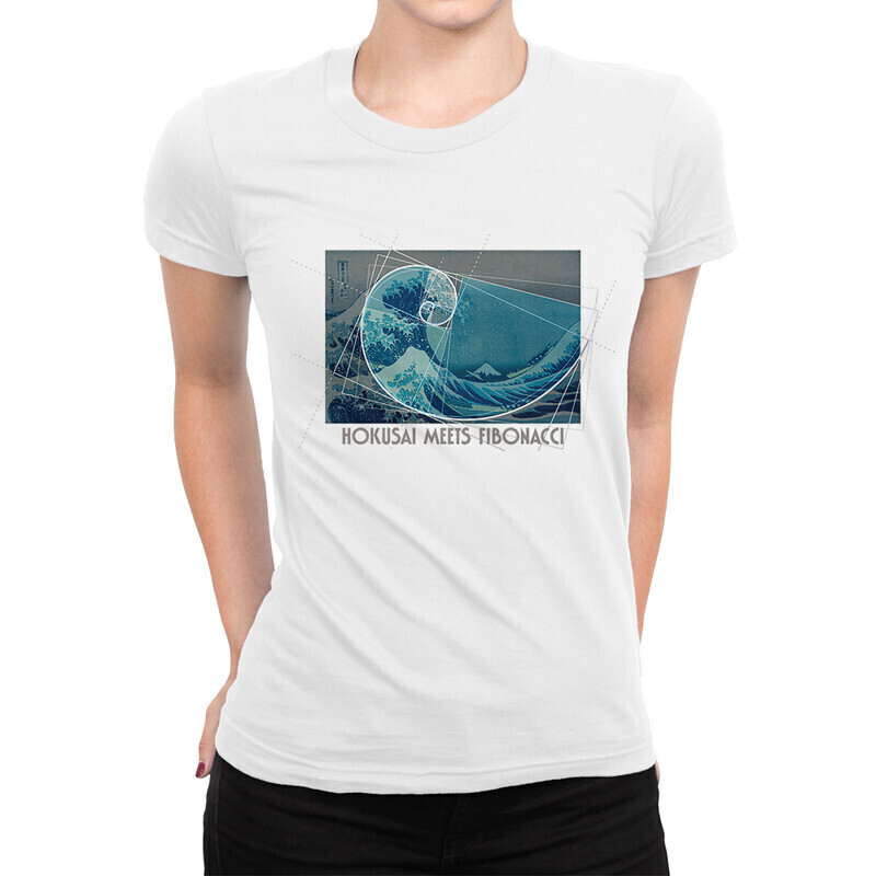 

Футболка женская Dream Shirts Хокусай и Фибоначчи 10001811 белая S, Хокусай и Фибоначчи 10001811