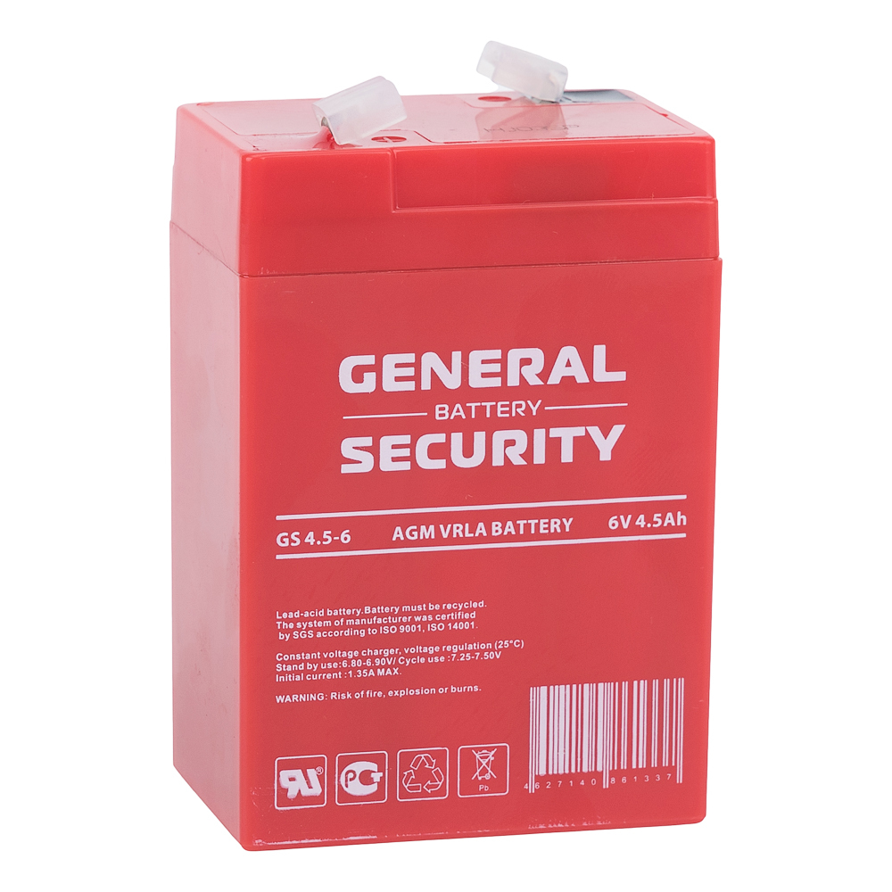 Свинцово-кислотный аккумулятор General Security GS 4.5-6 6В 4.5Aч 1891 свинцово кислотный аккумулятор контакт кт 6 4 5 6v 4 5ah 9071