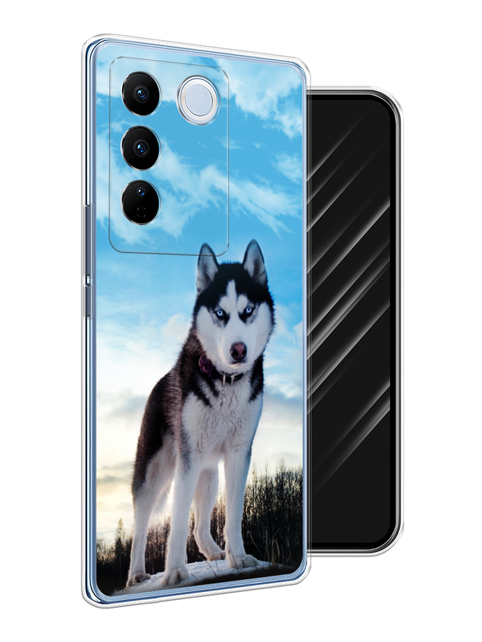 

Чехол Awog на Vivo V27/V27 Pro "Хаски 3", Белый;черный;голубой, 268450-2