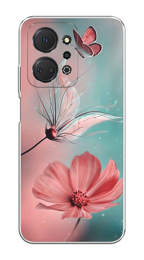 

Чехол на Honor X7A Plus "Бабочка и цветок", Голубой;розовый, 6121850-1