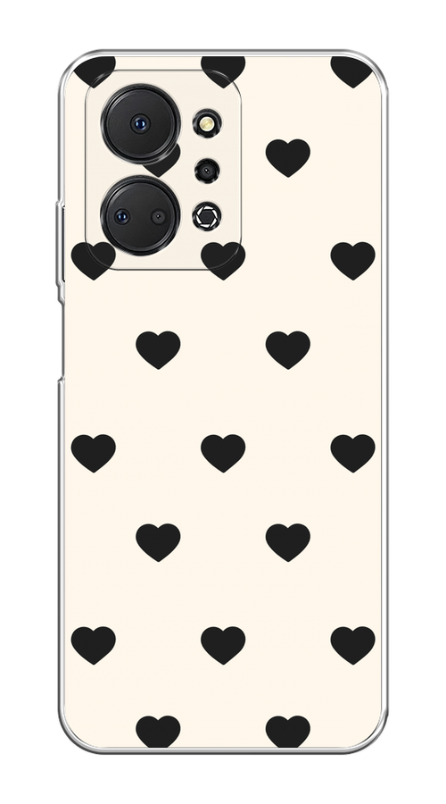 

Чехол на Honor X7A Plus "Черные сердечки на белом", Черный;белый, 6121850-1