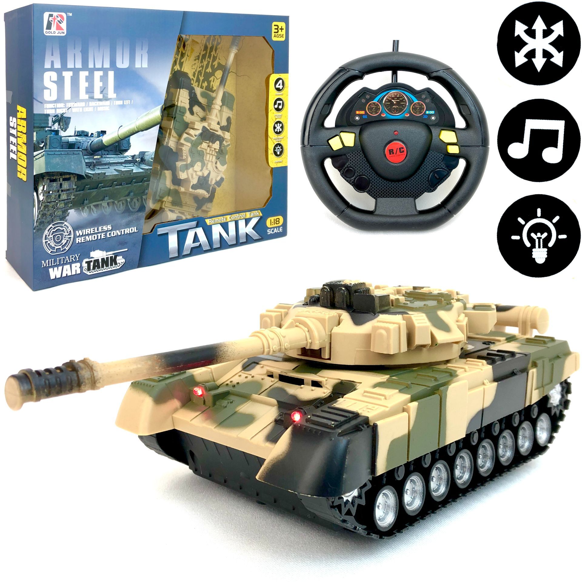 фото Радиоуправляемый боевой танк playsmart tank, 1:18, звук стрельбы, подсветка