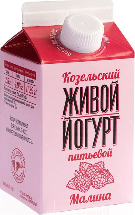 Питьевой йогурт Козельский Живой малина 2,5% 450 г бзмж