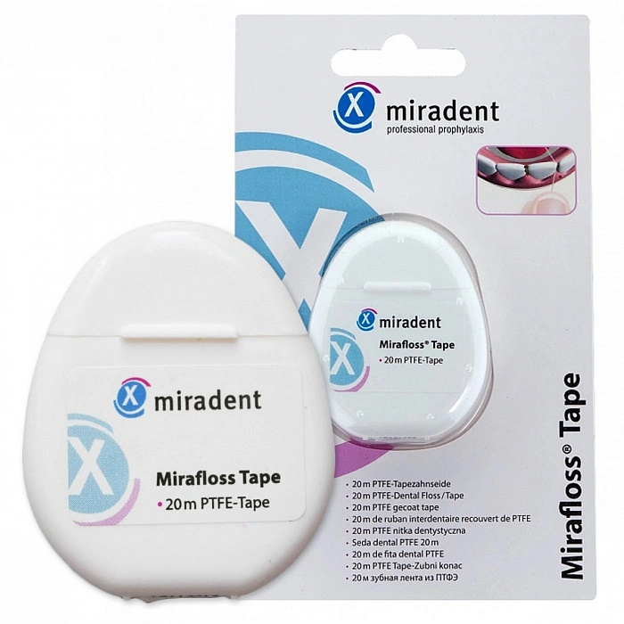 Нить Miradent вощеная Mirafloss Tape, 20 м нить miradent вощеная с хлоргексидином mirafloss chx tape 20 м