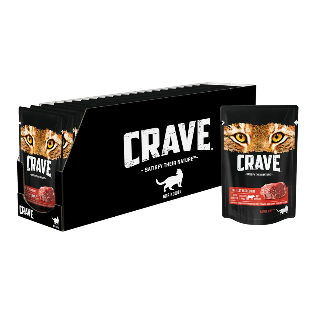 Корм влажный Crave для взрослых кошек, с говядиной, 30x70 г