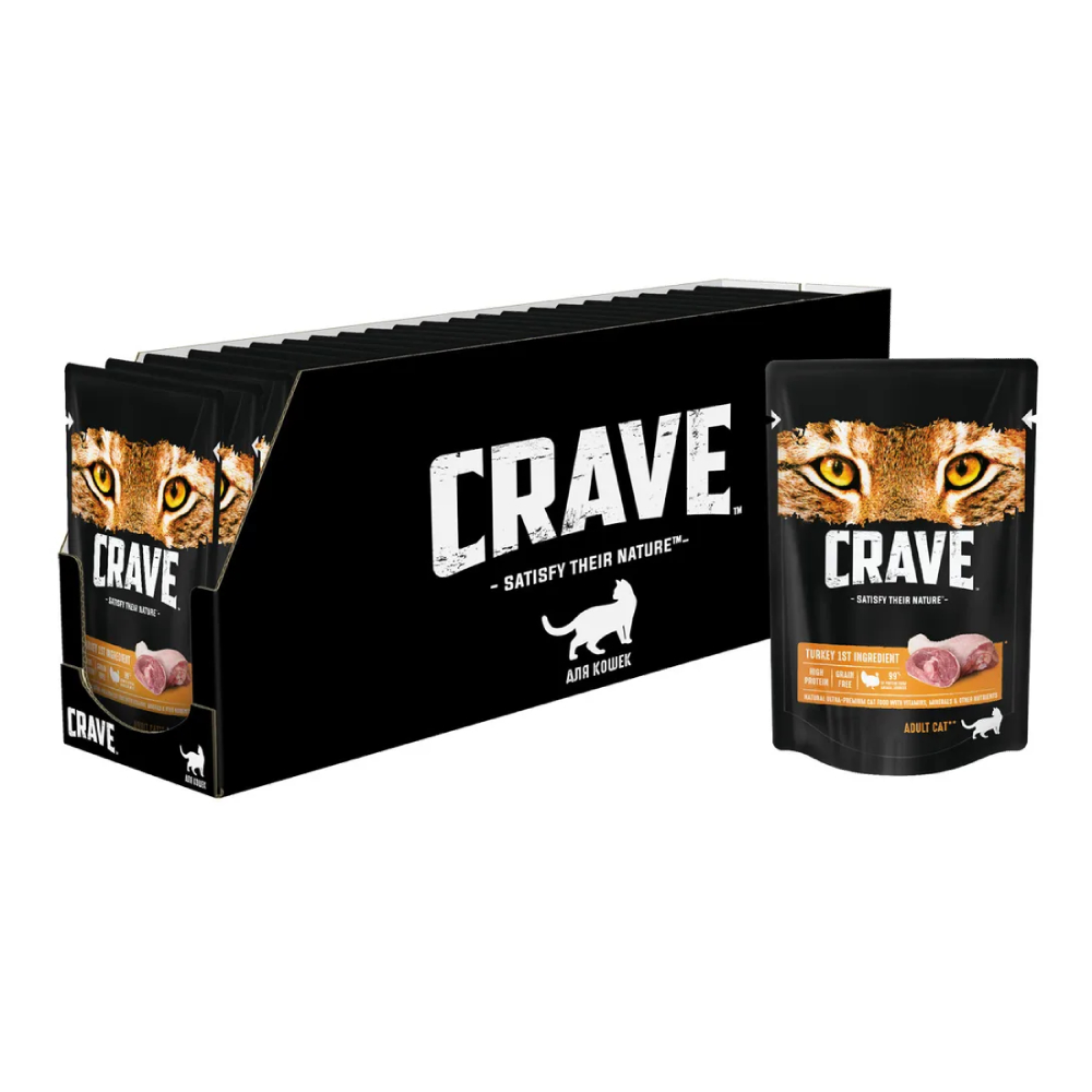 Корм влажный Crave для взрослых кошек, с индейкой, 30x70 г