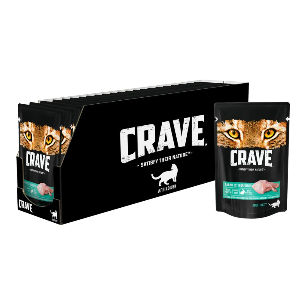 Корм влажный Crave для взрослых кошек, с кроликом, 30x70 г