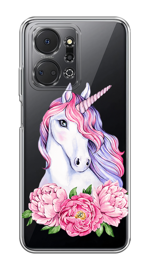 

Чехол на Honor X7A Plus "Единорог с пионами", Розовый;белый;зеленый, 6121850-1