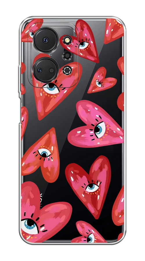 

Чехол на Honor X7A Plus "Сердечки с глазами", Коричневый;красный;розовый, 6121850-1