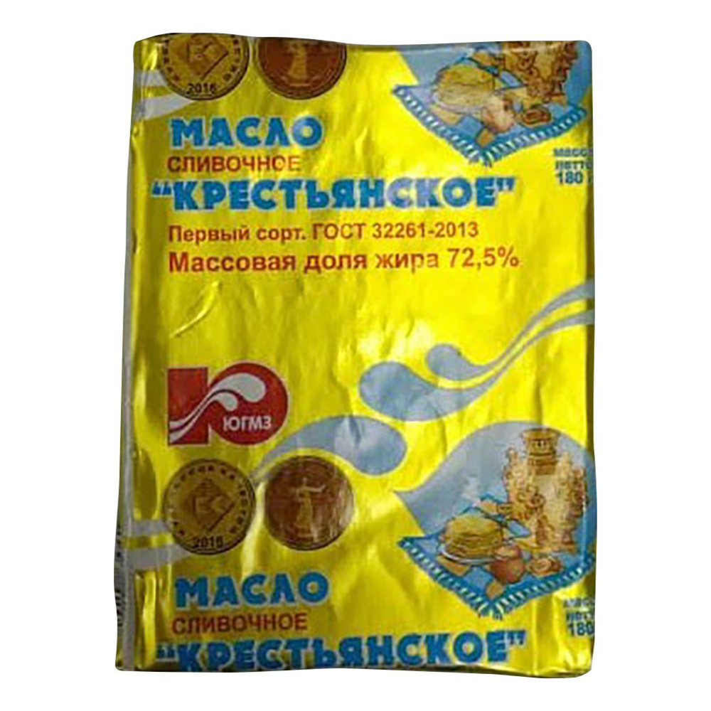 

Сливочное масло ЮГМЗ Крестьянское 72,5% БЗМЖ 180 г