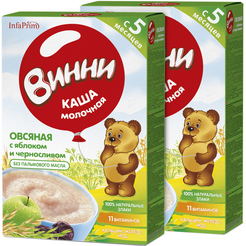 

Каша Винни молочная овсяная с яблоком и черносливом 5 мес 200 гр 2 шт.