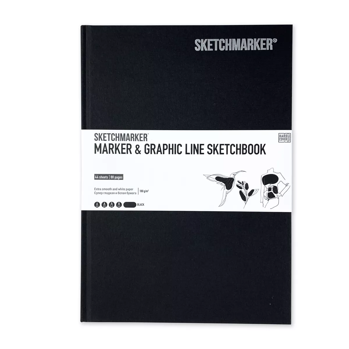 

Скетчбук SKETCHMARKER MARKER LINE 160г/м.кв 176х250мм 44л твердая обложка цвет черный