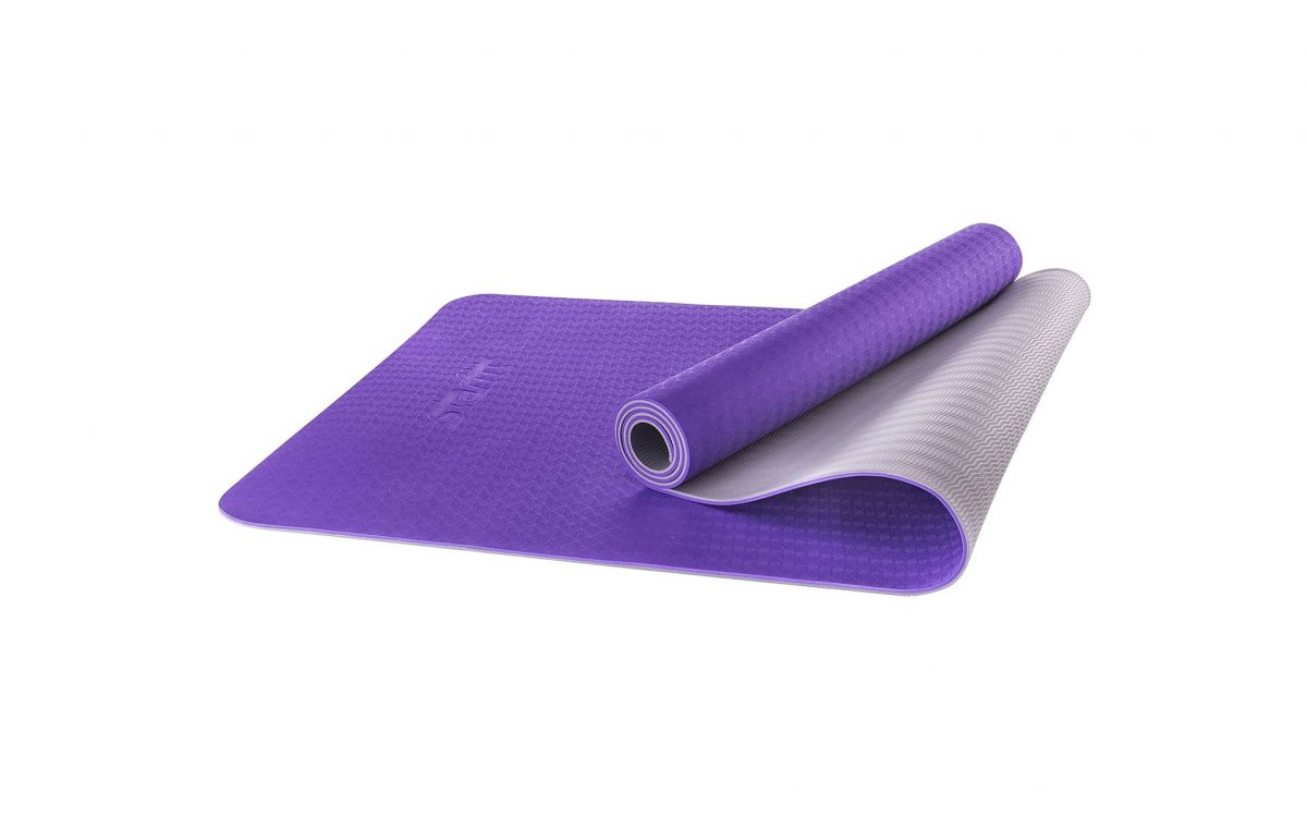 фото Коврик для йоги starfit fm-201, tpe, 173x61x0,5 см(фиолетовый-серый)