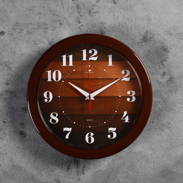 фото Часы настенные круглые"паркет", коричневый обод, 23х23 см рубин nobrand