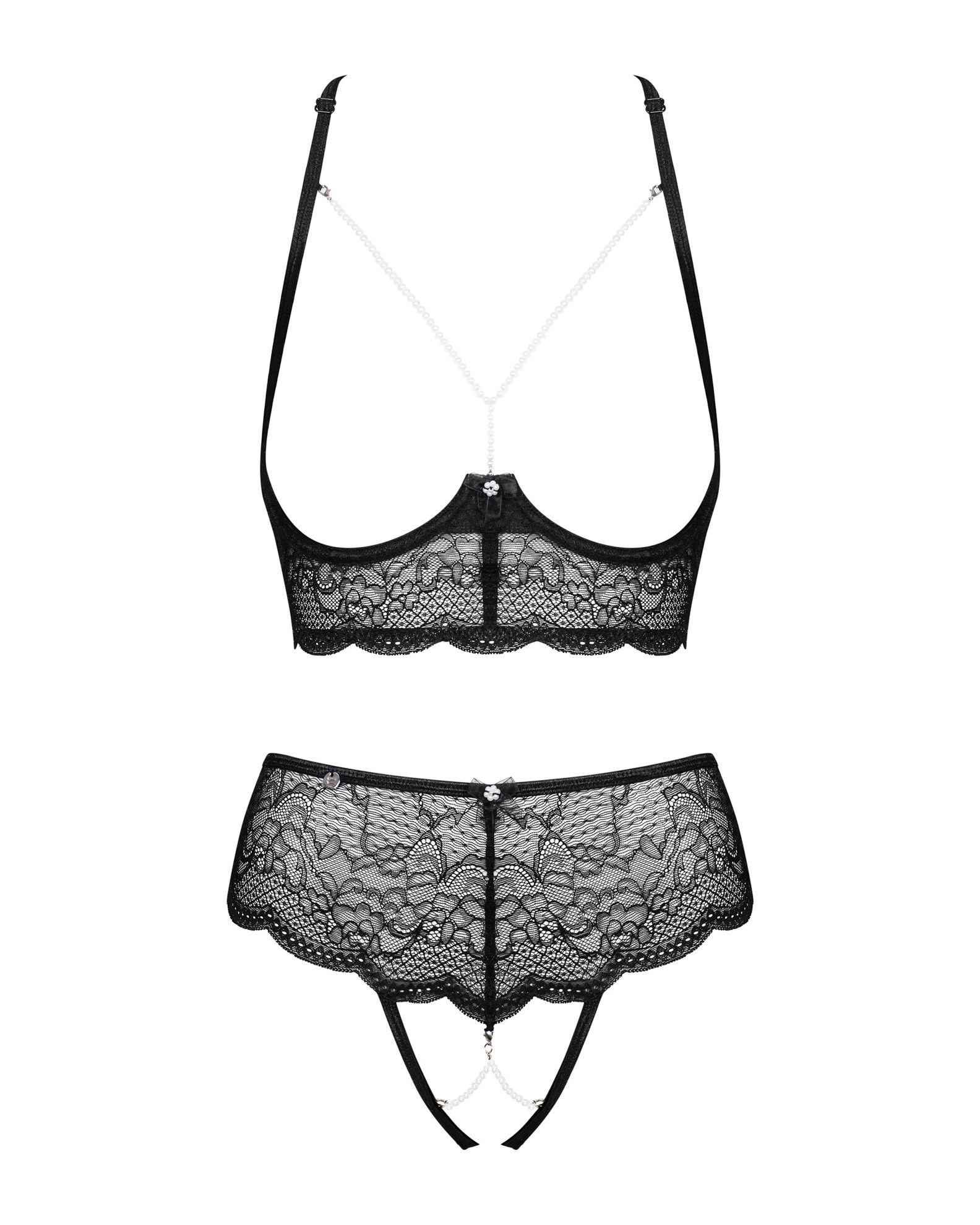 

Комплект белья Obsessive Pearlove с открытым лифом черный р, Pearlove