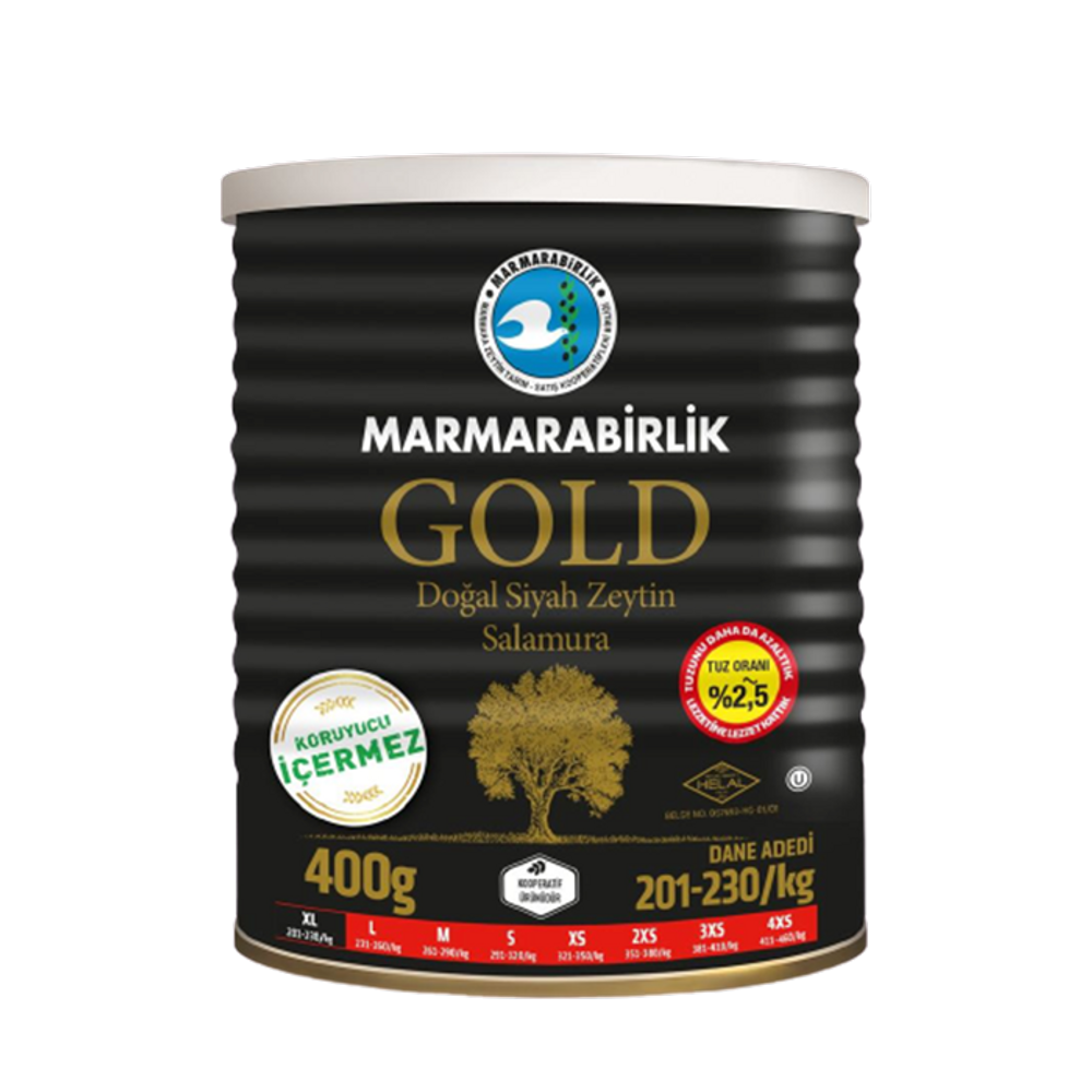 

Маслины Marmarabirlik Gold XL слабосоленые черные с косточкой, 400 г