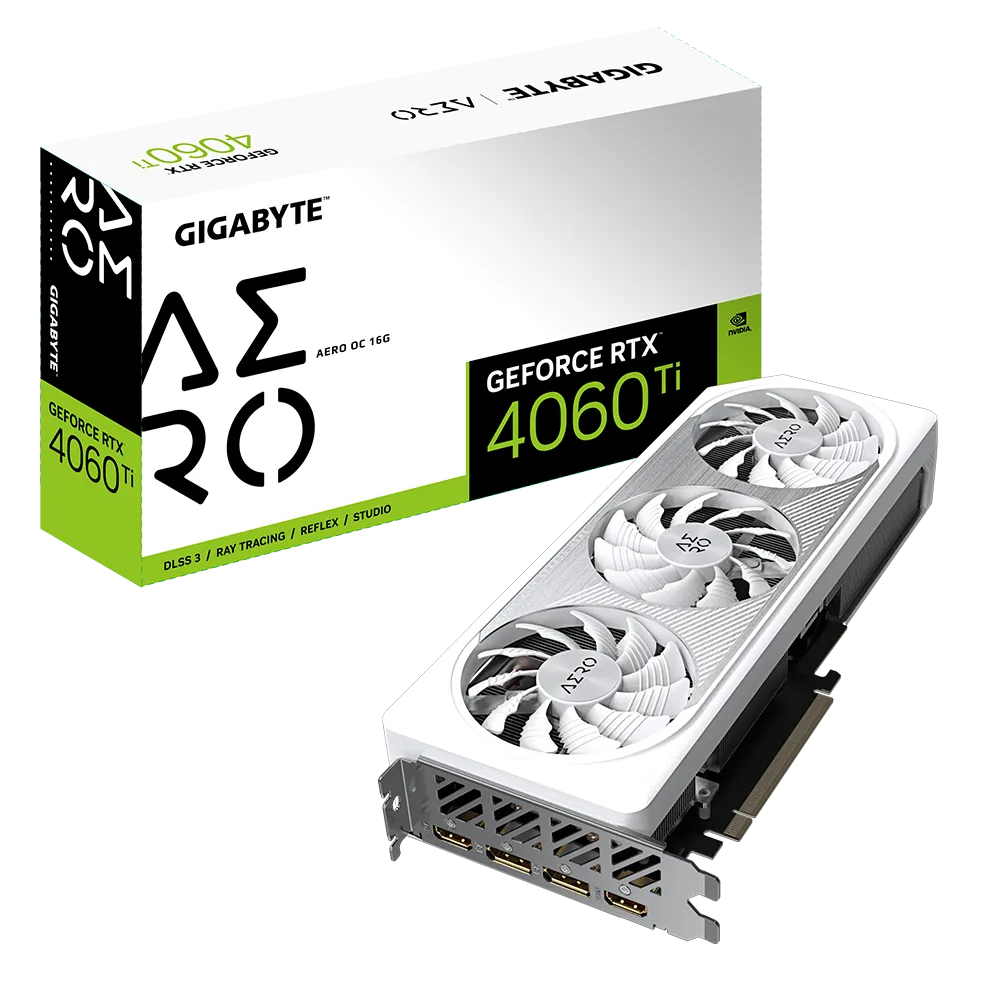 

Видеокарта GIGABYTE GeForce RTX 4060 Ti AERO OC (GV-N406TAERO OC-16GD), Белый, GeForce RTX 4060 Ti AERO OC