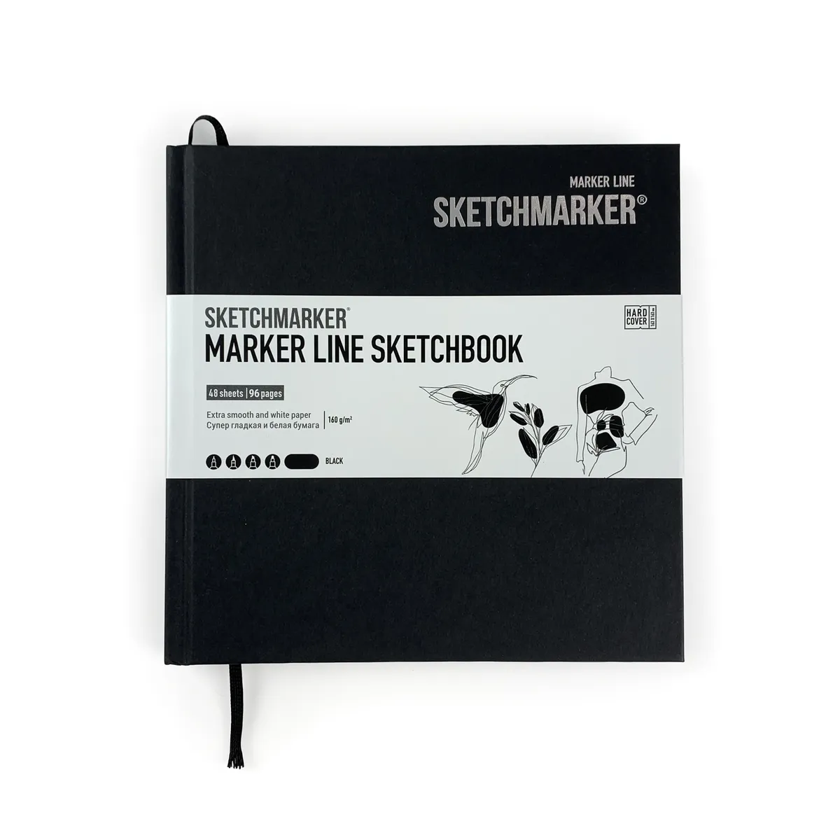 

Скетчбук SKETCHMARKER MARKER LINE 160г/м.кв 163х163мм 48л твердая обложка цвет черный