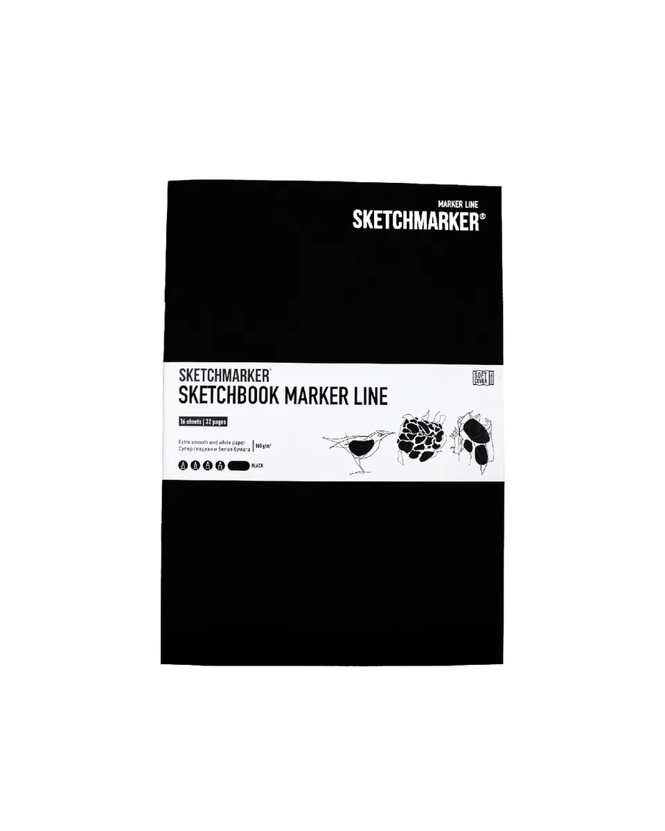 фото Скетчбук sketchmarker marker line 160г/м.кв 176х250мм 16л мягкая обложка цвет черный