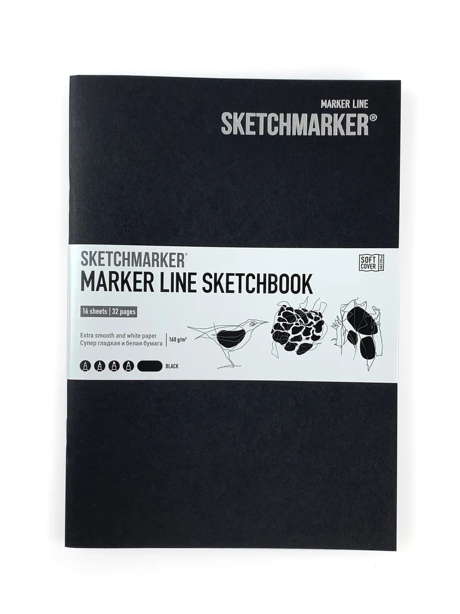

Скетчбук SKETCHMARKER MARKER LINE 160г/м.кв 148х210мм 16л мягкая обложка цвет черный