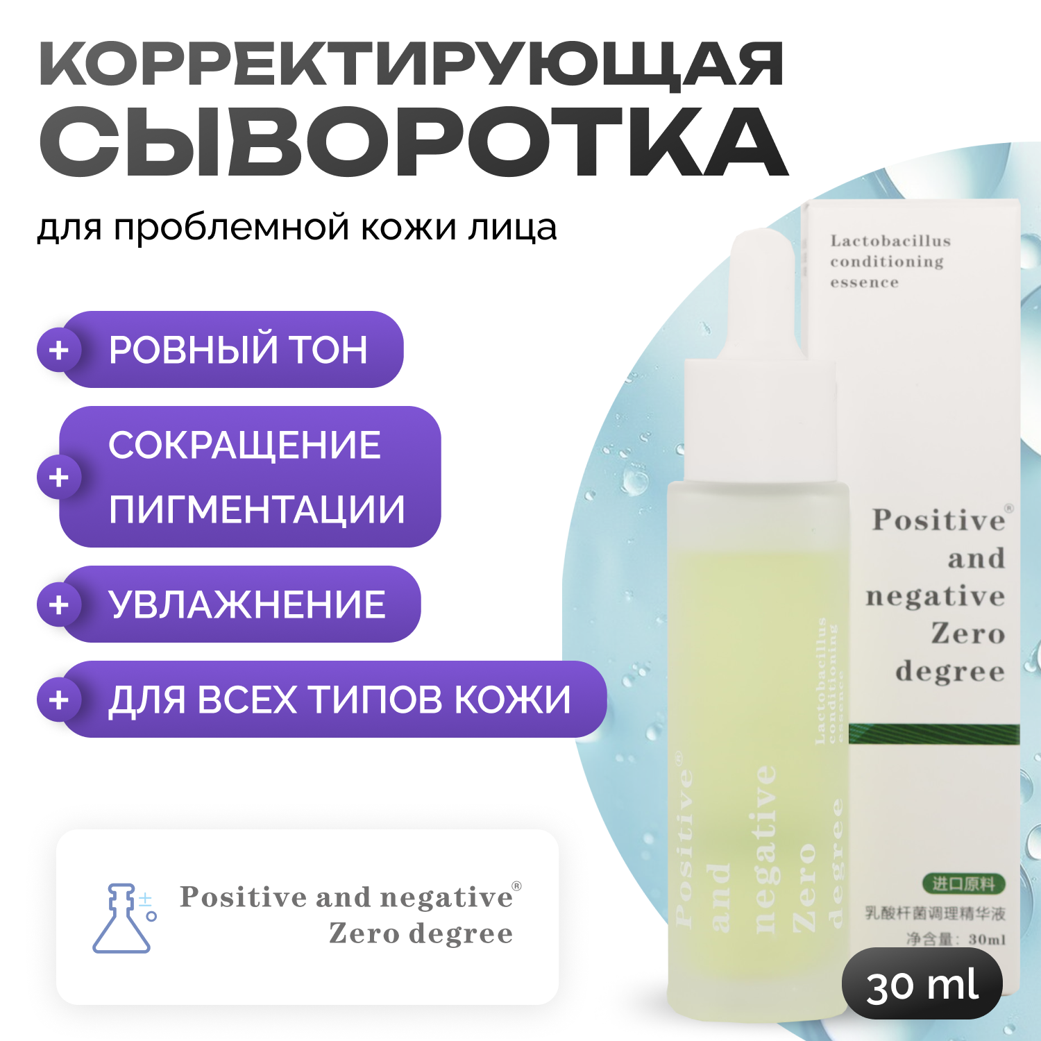 Сыворотка для лица Positive and negative Zero degree корректирующая 30 мл