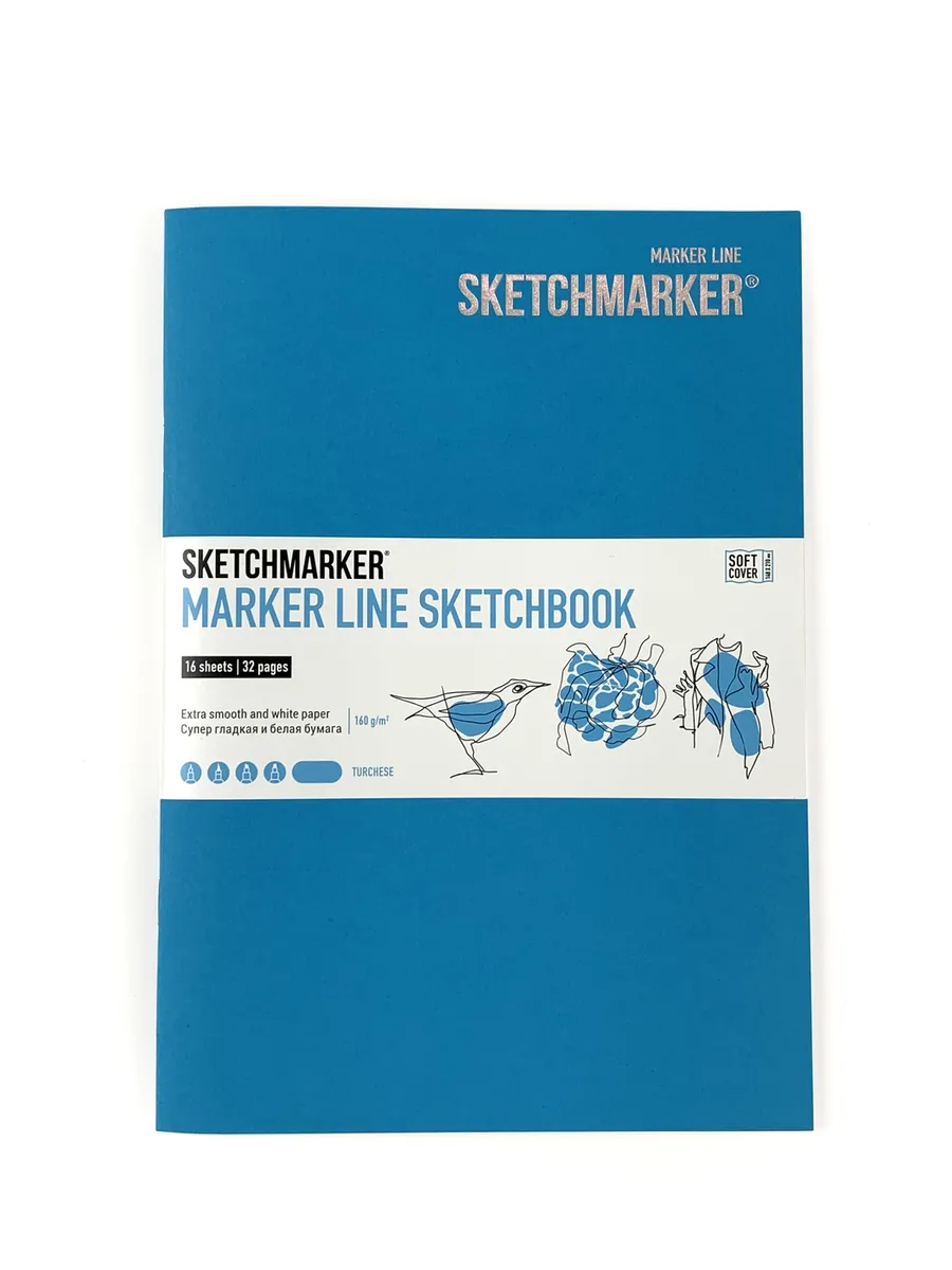 

Скетчбук SKETCHMARKER MARKER LINE 160г/м.кв 148х210мм 16л мягкая обложка цвет бирюзовый