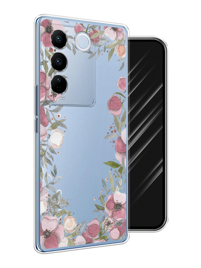 

Чехол Awog на Vivo V27/V27 Pro "Розовая цветочная рамка", Розовый;зеленый, 268450-8