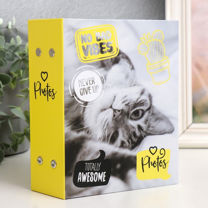 

Фотоальбом на 100 фото 10х15 см, пластик. листы fluffy pets Мяу, Серый