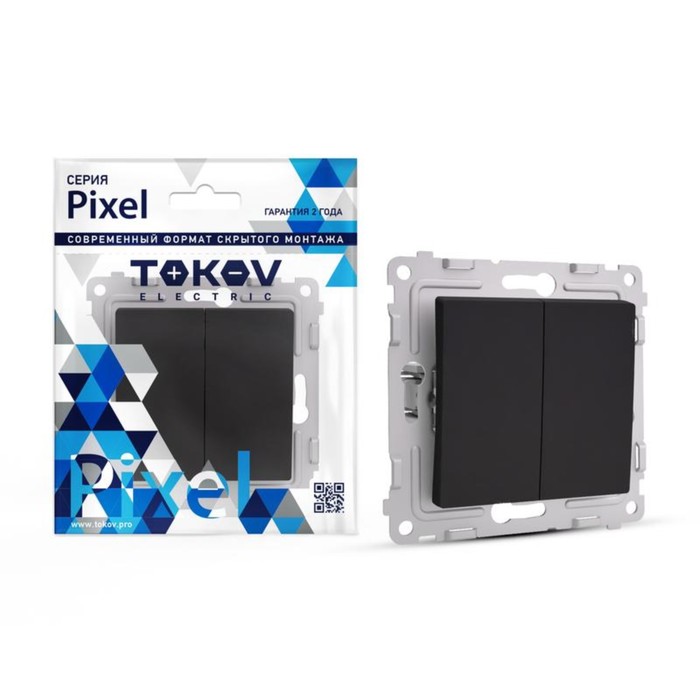 фото Переключатель проходной tokov electric, pixel, 2 клавиши, 10а, ip20, черный