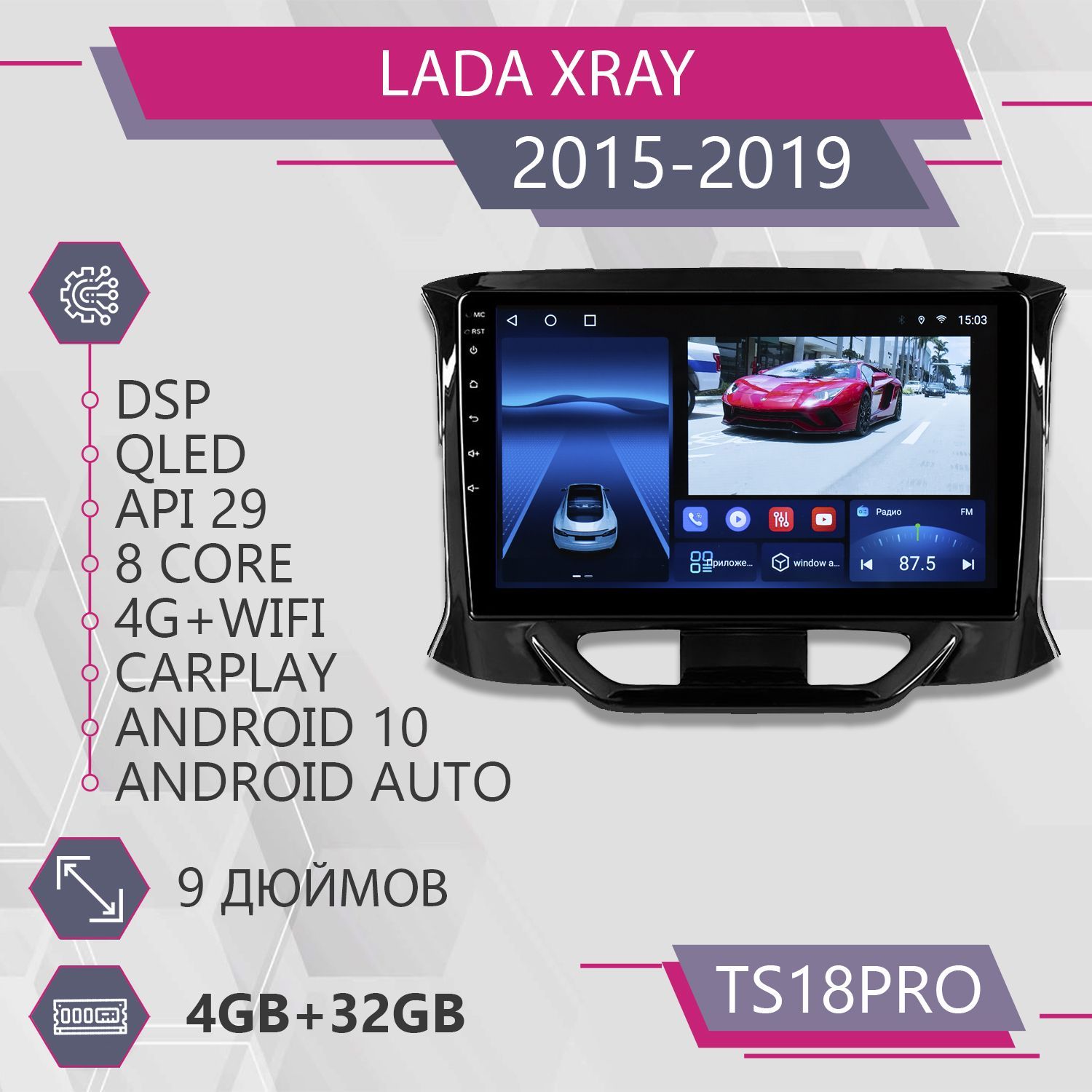 Магнитола Точка Звука TS18Pro для LADA Xray/ЛАДА Иксрей 4+32GB 2din