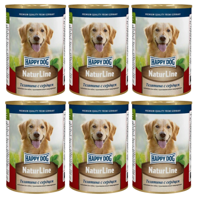 

Консервы для собак Happy Dog, телятина с сердцем, 6шт по 410г
