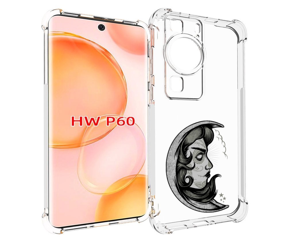 

Чехол MyPads черно белая луна с лицом для Huawei P60, Tocco
