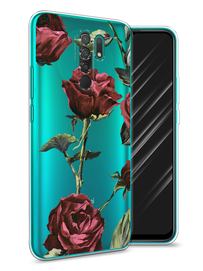 

Чехол Awog на Xiaomi Redmi 9 "Бордовые розы фон", Красный, 38350-8