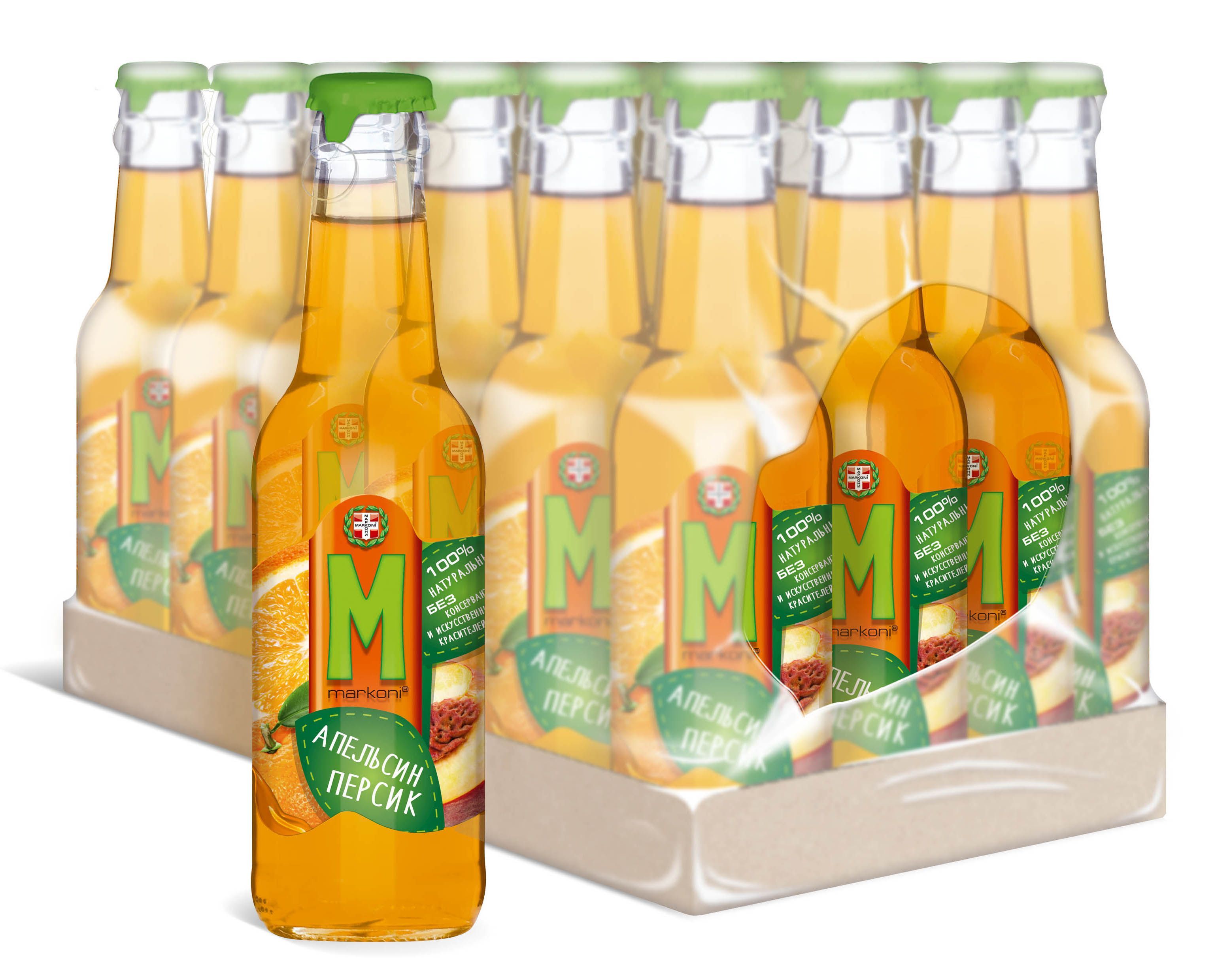 Напиток MARKONI сокосодержащий негазированный апельсин-персик, 24 шт по 0,25 л