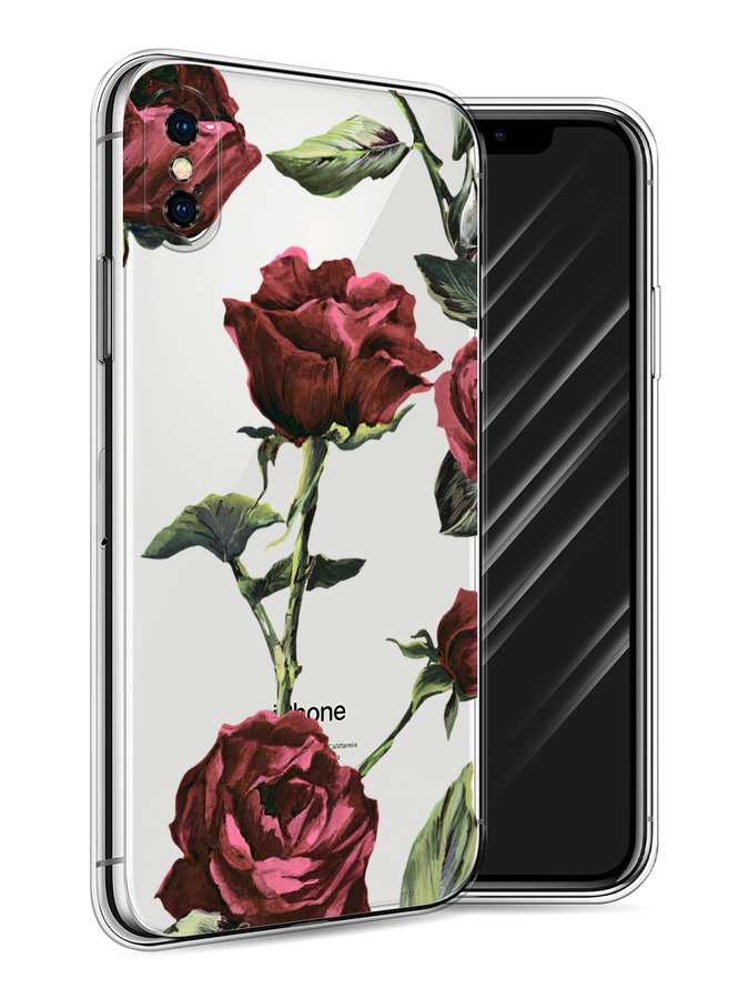 

Чехол Awog на Apple iPhone X (10) / Айфон X (10) "Бордовые розы фон", Красный, 11050-8