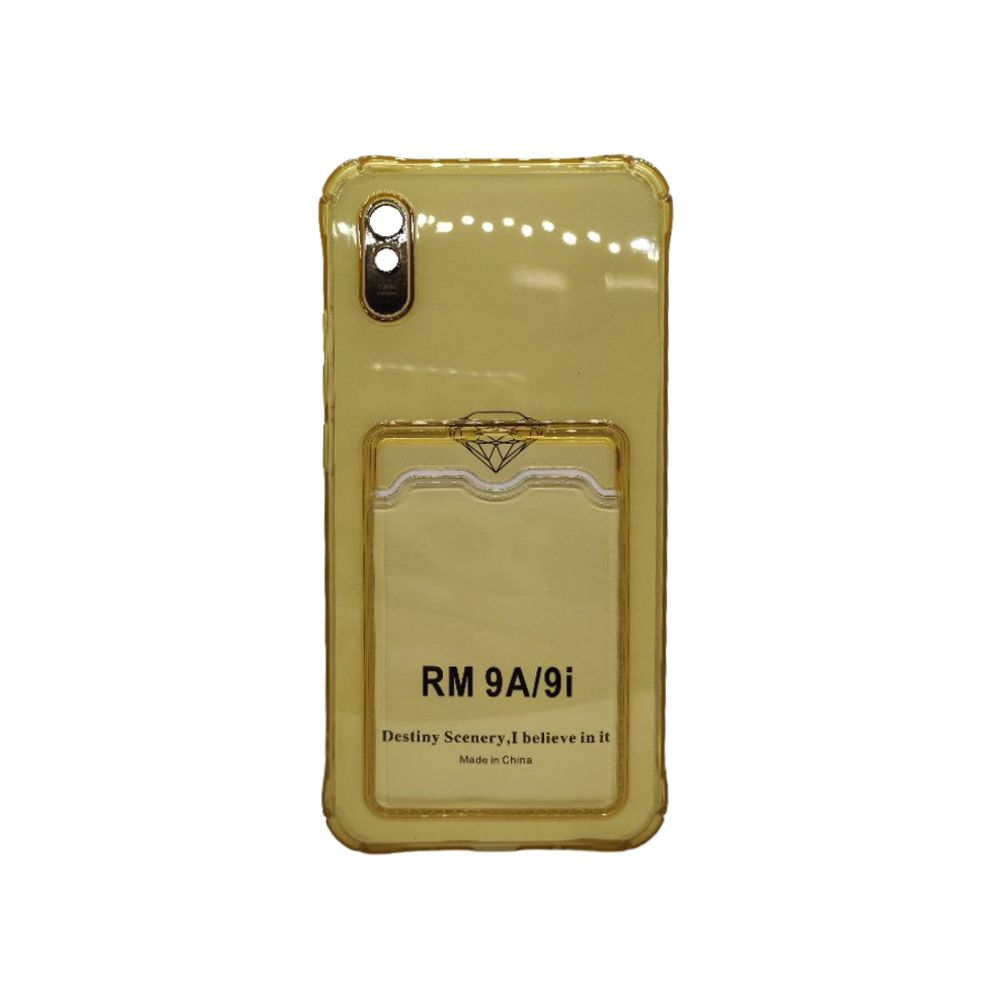 Чехол силиконовый прозрачный с защитой и кармашком для Xiaomi Redmi 9A (желтый)