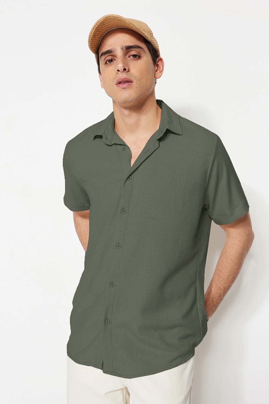 Рубашка мужская Trendyol TMNSS23GO00055 зеленая L