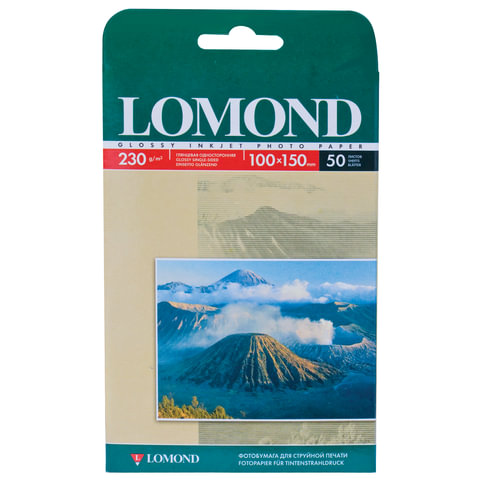 

Фотобумага 10х15 см, 230 г/м2, 50 листов, односторонняя, глянцевая, LOMOND 0102035, Белый