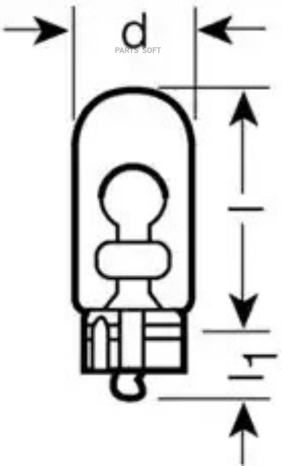 OSRAM Лампа W5W 12V (5W) стеклянный цоколь min 10 5W 12V W2,1X9,5D 20X10