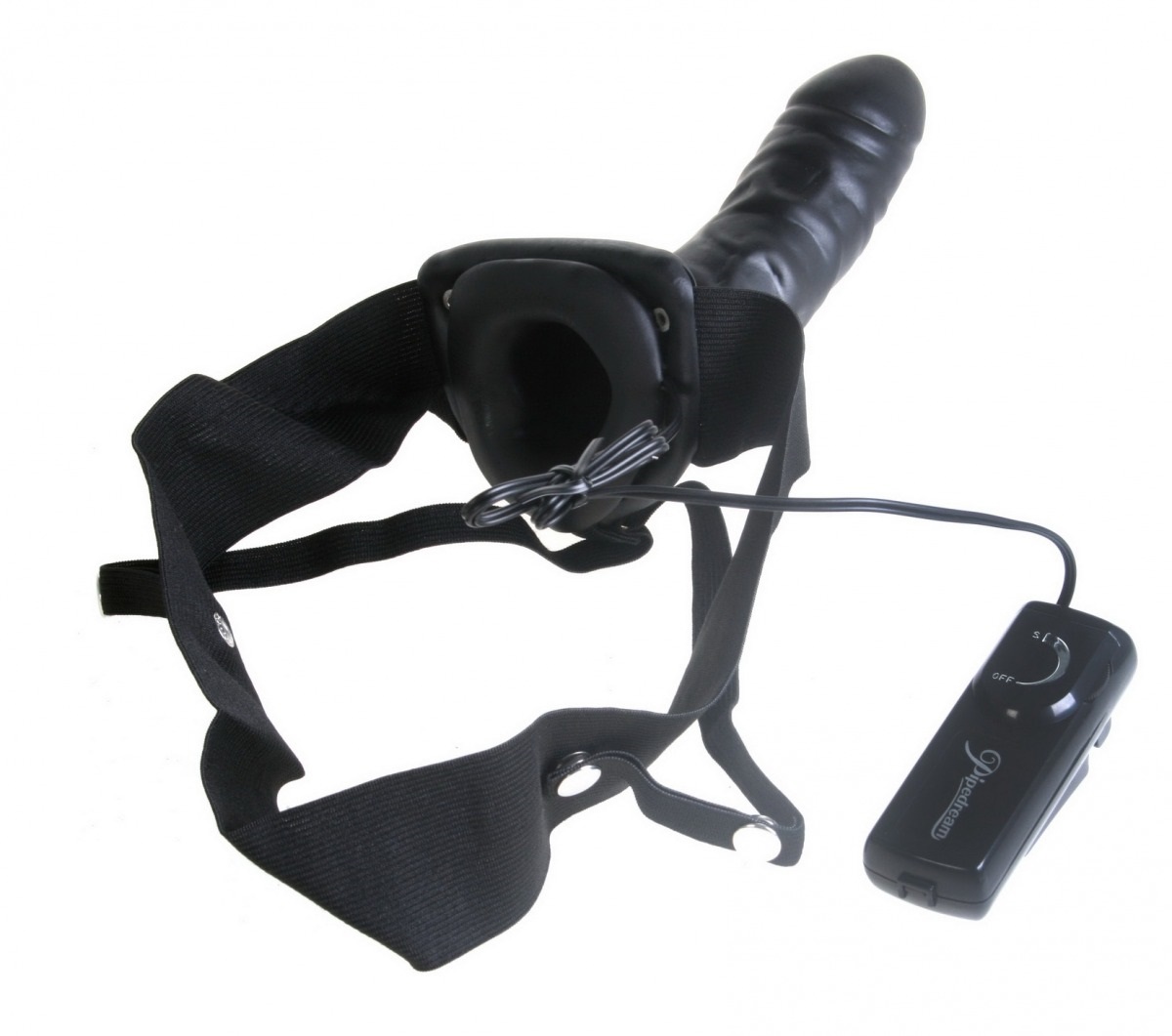 Фаллопротез Pipedream Vibrating Hollow Strap, с вибрацией, черный, 14,5 см